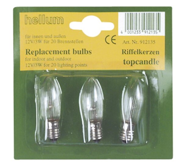 HELLUM Riffelkerze für 20er Ketten 12V/3W innen und außen klar 3 Stück