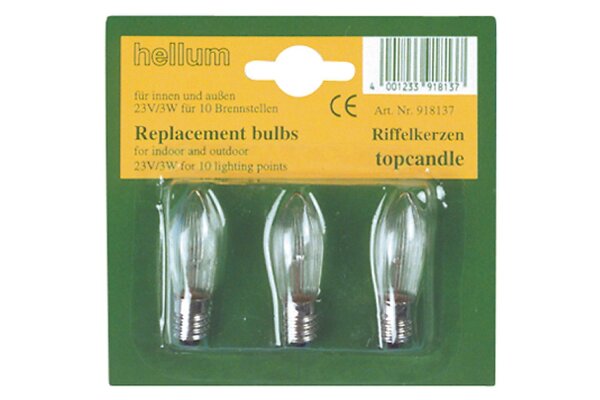 HELLUM Riffelkerze für 10er Kette 23V/3W innen und außen klar 3 Stück