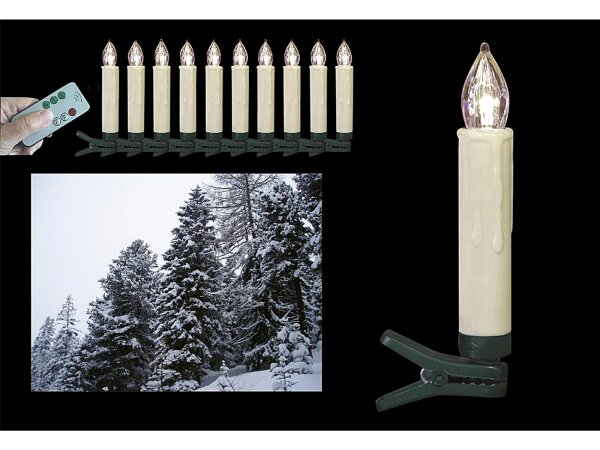 F-H-S LED-Baumkerze kabellos außen warm-weiß incl. AA Batterien 9cm Ø1,5cm warmweiß 10 Kerzen