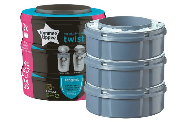 TOMMEE TIPPEE Nachfüllkassette Twist&Click + Sangenic Tec Windeleimer 3er Set