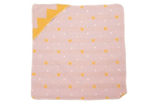 FUSSENEGGER Babydecke mit Kapuze Kronen 80x80cm altrosa