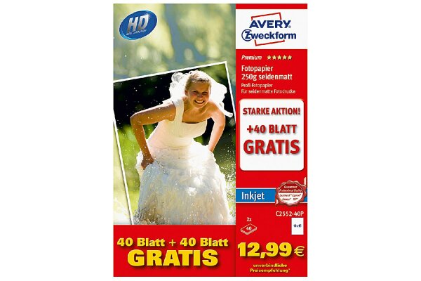 AVERY ZWECKFORM Fotopapier Premium Inkjet matt C2552-40P 10x15 250g 80 Blatt