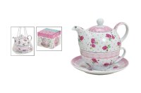 Tee-Set Porzellan sortiert weiß/rosa/blau 3tlg