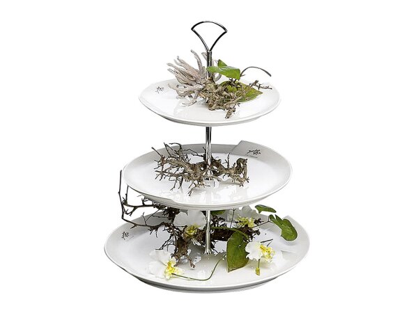 SANDRA RICH Etagere Porzellan mit Henkel 3Stufig ø20+25+29cm 39cm weiß