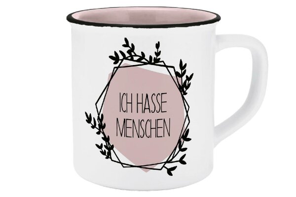 INFINITE by GEDA LABELS Tasse Ich hasse Menschen Emaille-Optik 400ml