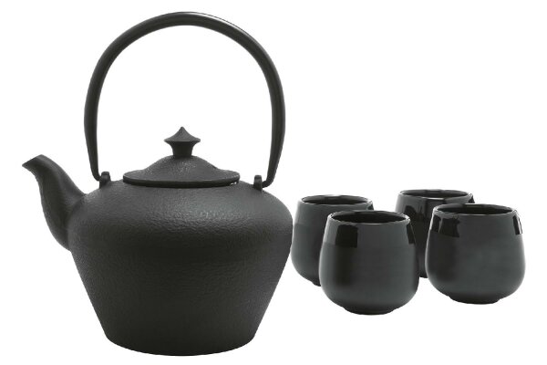 BREDEMEIJER Teekanne mit 4 Teebechern Geschenkset Chengdu 5teilig schwarz
