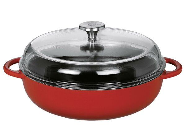 KÜCHENPROFI Bauernpfanne Provence mit hohem Glasdeckel 28cm classic red