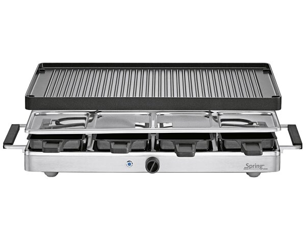 SPRING 3267310001 Raclettegrill mit Alugrillplatte 8 Pfännchen 1200 Watt Edelstahl