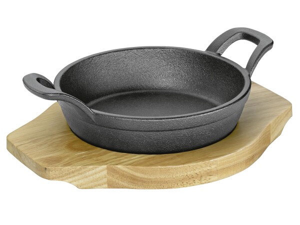 KÜCHENPROFI Servierpfanne mit 2 Griffen und Holzbrett BBQ 18,5x24x5,5cm