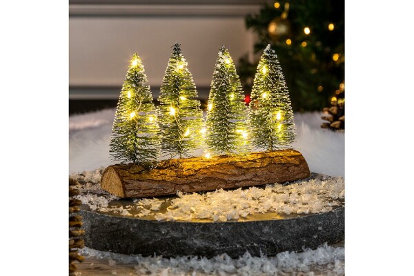HI LED Deko 4 Bäume im Baumstamm 20x6,5x13,4cm Batterie