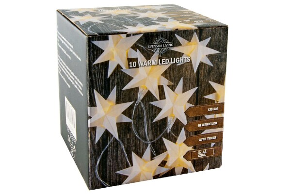 Lichterkette mit 10LED Papiersternen weiß