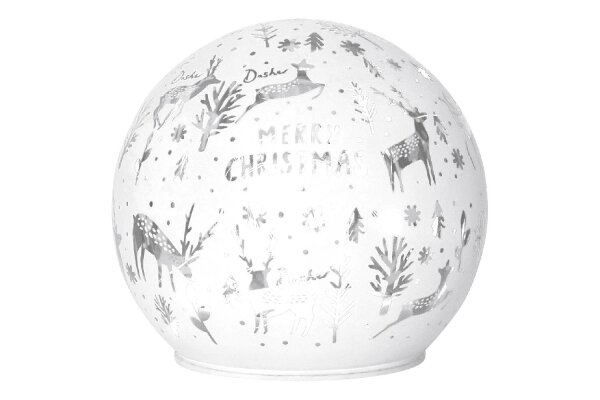 STAR TRADING Glaskugel Merry Christmas LED Batterie Timer ø12cm weiß