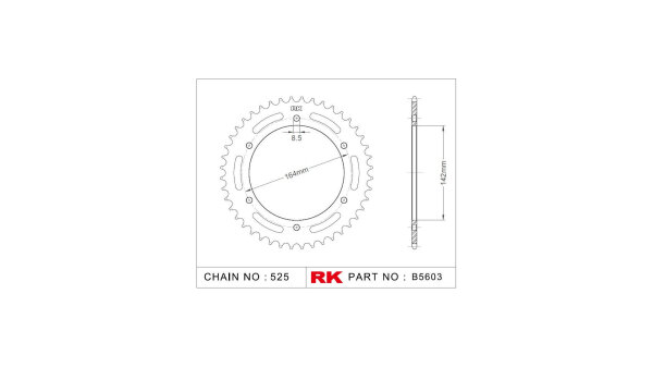RK Kettenrad "5603" 525, Stahl, silber 44 Zähne