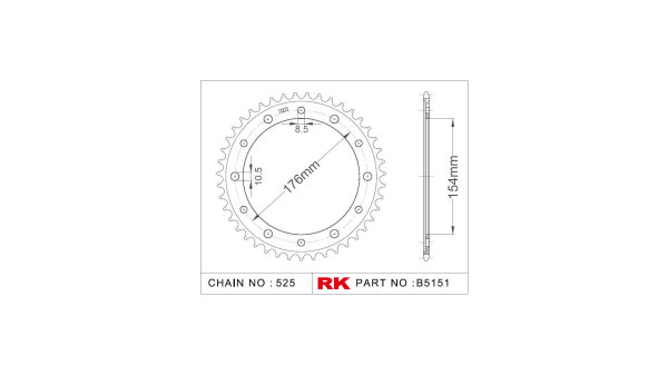 RK Kettenrad "5151" 525, Stahl, silber 43 Zähne