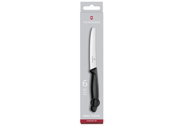 Swiss Classic, Tomaten & Tafelmesser, 6tlg, 11cm, Wellen, schwarz