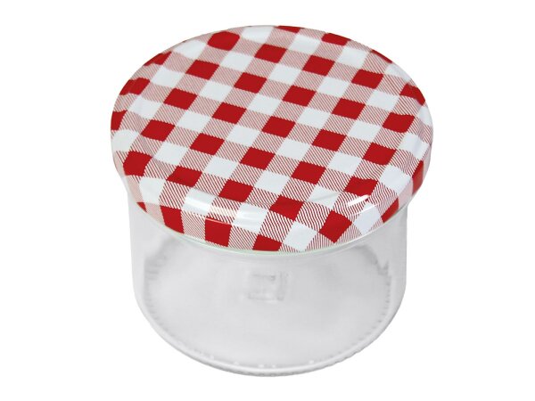 DETI Einmachglas 230ml mit Twist-off-Deckel Ø82mm 3 x karo rot/weiß 3 x karo blau/weiß PVC-frei Blue Seal 6er Tray