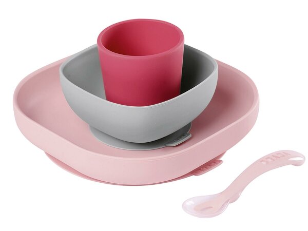 BEABA Geschirrset Silikon rosa