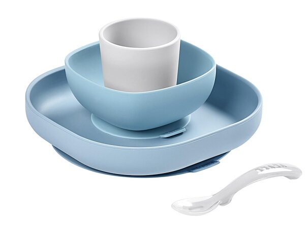 BEABA Geschirrset Silikon blau