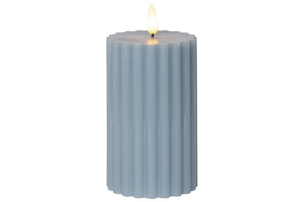 STAR TRADING LED Wachskerze Flamme Stripe Batterie Timer 15x7,5cm blau