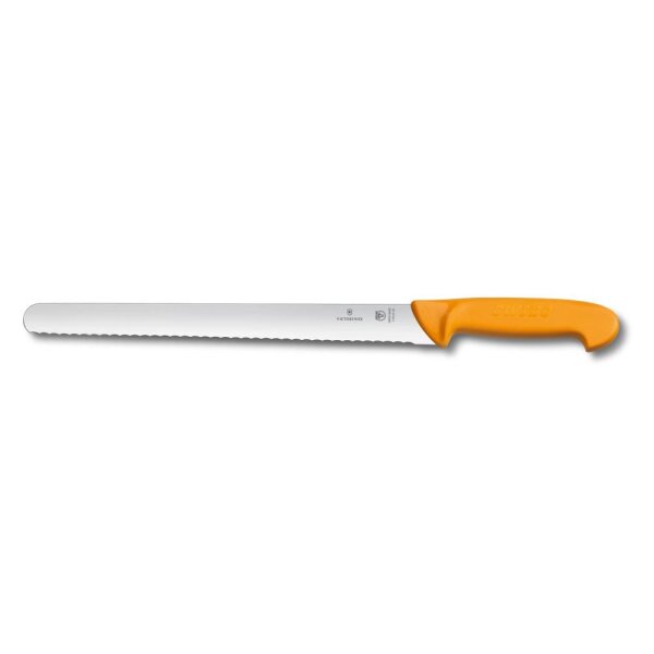 Swibo, Abspeckmesser, 25cm, Wellen, orange, SB-Hülle