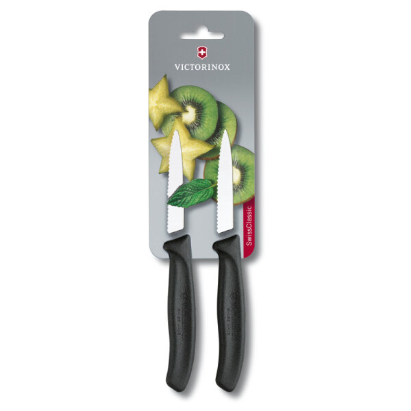 Swiss Classic, Gemüsemesser, 2tlg, 8cm,Wellen,schwarz,B