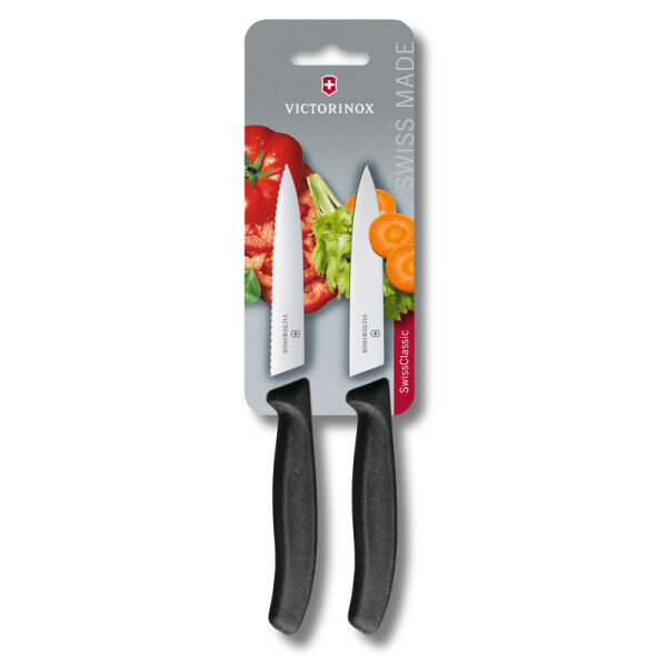 Swiss Classic, Gemüsemesser,2tlg,10cm,wavy/gerade,schwarz,B