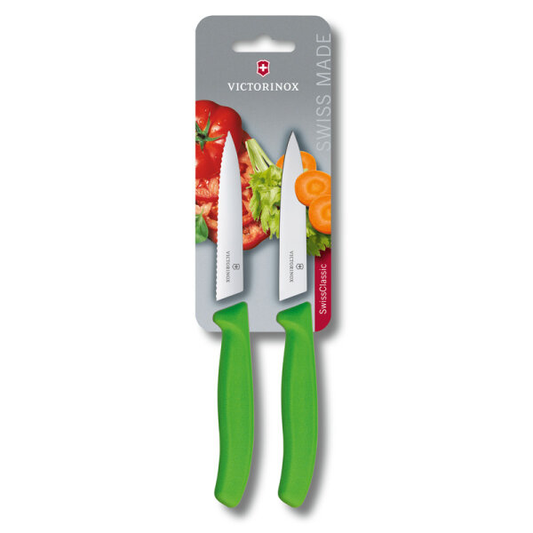Swiss Classic, Gemüsemesser,2tlg,10cm,wavy/gerade,grün,B