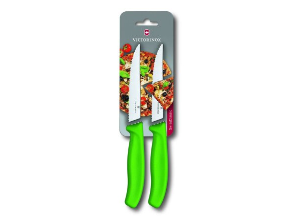 Swiss Classic, Steak & Pizzamesser, 2tlg, 12cm,Wellen,grün,B