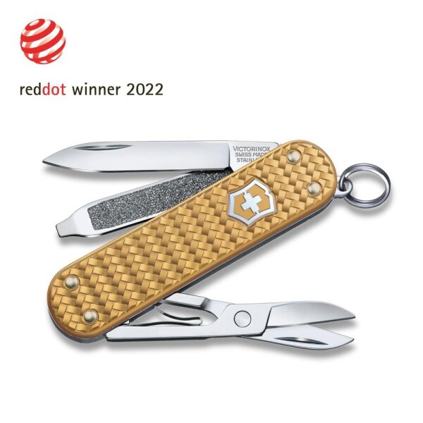 Schweizer Taschenmesser Klein 5 Funktionen Classic SD Precious Alox, Brass Gold
