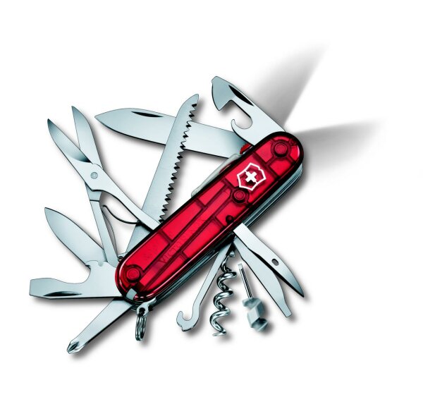 Taschenmesser mit 15 Funktionen Huntsman Lite, 91 mm, rot transparent