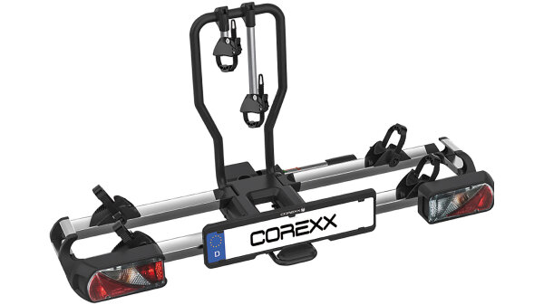 COREXX Heckträger Für 2 Fahrräder, max 60 kg Zulad schwarz / silb