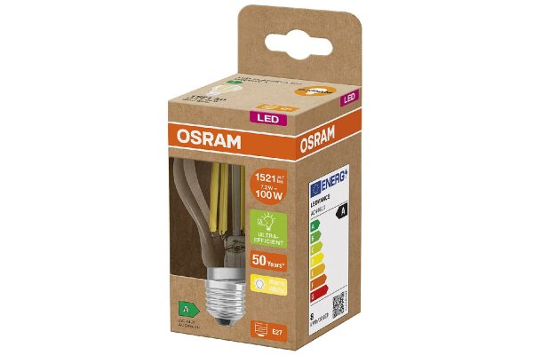 OSRAM LED Filament Birne ULTRA EFF. E27 7,2W 1.521lm 3.000K  klar