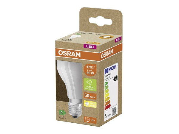 OSRAM LED Filament Birne ULTRA EFF. E27 2,2W 470lm 3.000K  matt