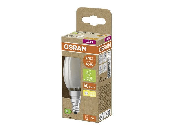 OSRAM LED Filament Kerze ULTRA EFF E14 2,5W 470lm 2.700K matt