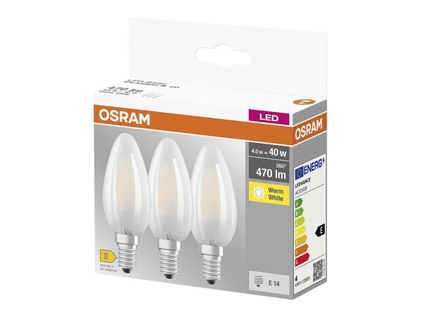 OSRAM LED Filament Kerze E14 4W 470lm 2.700K matt 3er