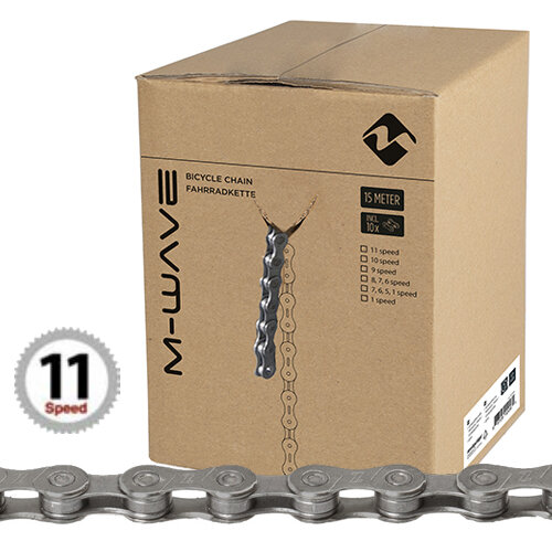 Kettenrolle 11-fach, 15 Meter M-WAVE, Kettenschloss, 1/2"x11/128", grau