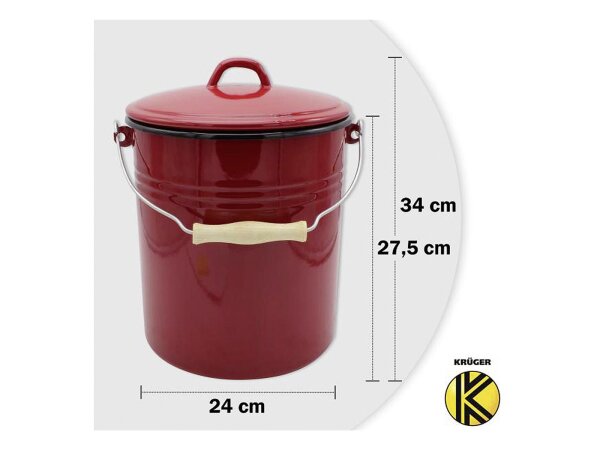 Mülleimer m.D. Emaille 10l rot