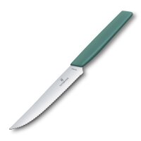 Swiss Modern, Steak & Pizzamesser, 12cm, Wellen, sage