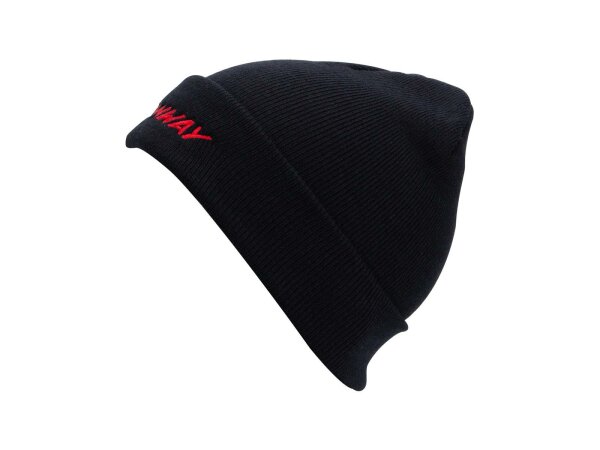CONWAY Beanie "Logo" 100 % Polyacryl, Fl schwarz mit rotem Stick