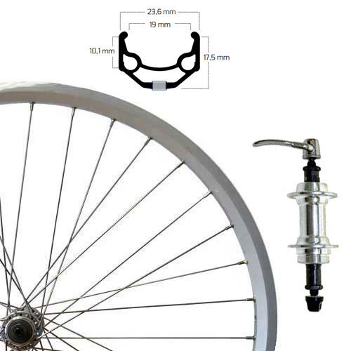 Vorderrad 28", silber, SE ZAC 19, Aluminium, ALU-NF, Schnellspanner