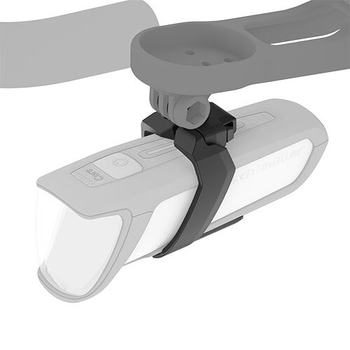 Adapter für Akkuscheinwerfer IXON Core 2 B+M, hängend an GoPro, Garmin, Wahoo, AERO-Lenker