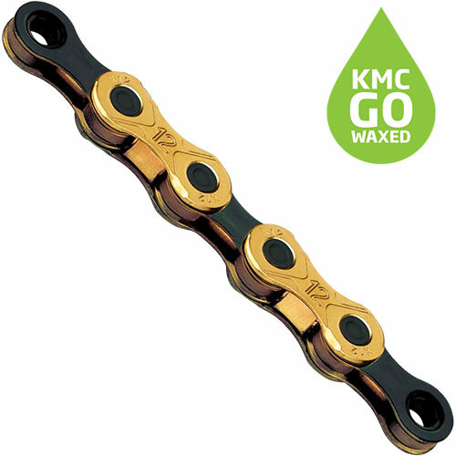 Kette X12 12-fach, 126 Glieder, gewachst KMC, Missing Link, 1/2"x11/128", gold/schwarz