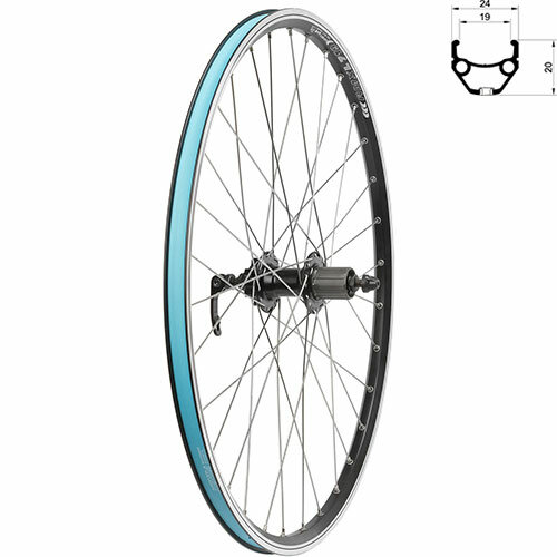 Hinterrad 26", silber, 8-10-fach Disc + V-Brake, inkl. Felgenband