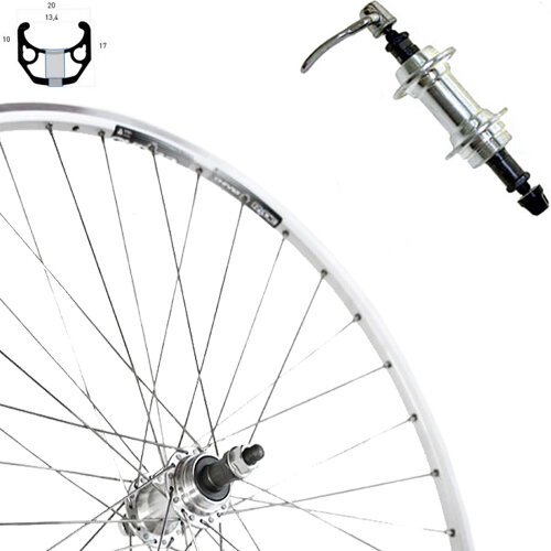 Hinterrad 28", FW7, silber, SE CHRINA, Aluminiumfelge und -nabe, Schnellspanner