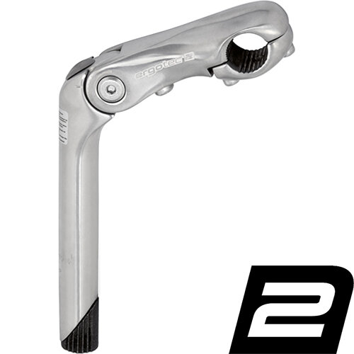 Schaftvorbau KOBRA VARIO Ø=25,4/22,2mm ergotec, Aluminium, L=180/90mm, -10/+50°, silber