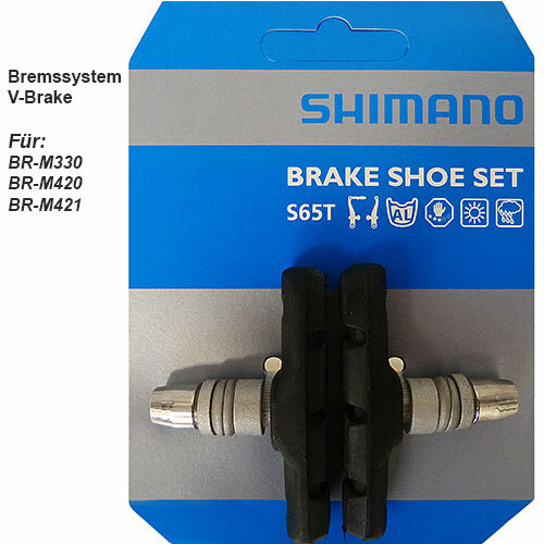 Bremsschuhe S65T V-Brake, L=60mm Shimano, symm., für Aluminiumfelgen, schwarz