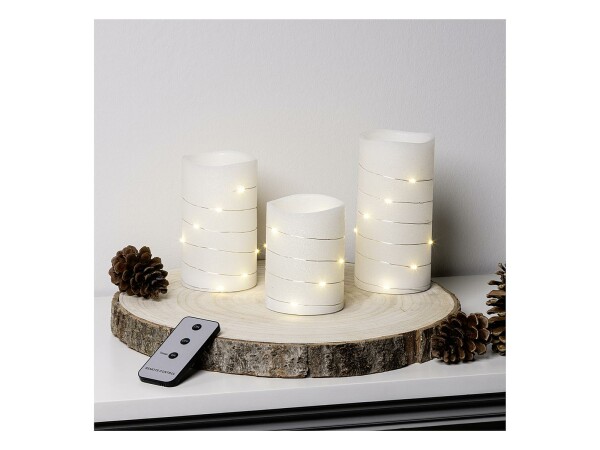 HI LED Wachskerzen batteriebetrieben mit Timer weiß Ø7,5x H10/12,5/15cm 3er Set