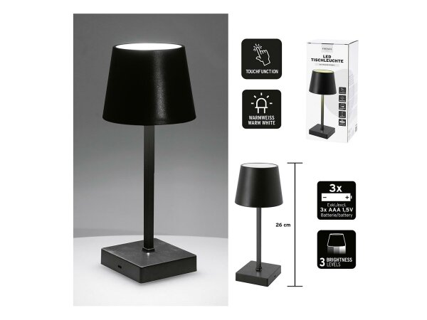 Tischleuchte LED batteriebetrieben schwarz 26cm