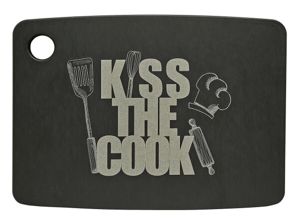 JADE Schneidebrett Kiss the cook 20,3x15x0,6cm schwarz