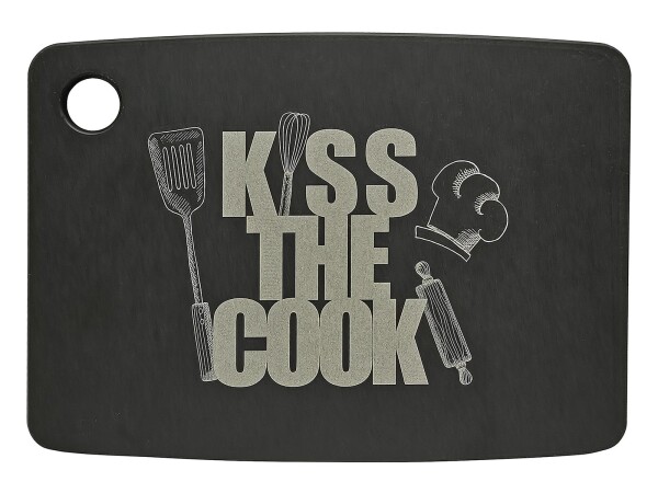 JADE Schneidebrett Kiss the cook 20,3x15x0,6cm schwarz